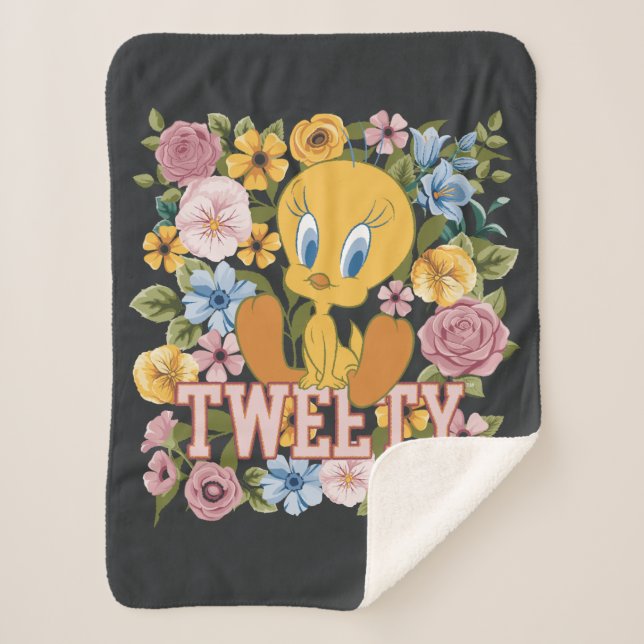 Couverture Sherpa Graphisme de broderie florale TWEETY™ (Devant)