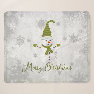 Couverture Sherpa Green Cute Snowman Holiday Sherpa Blanket