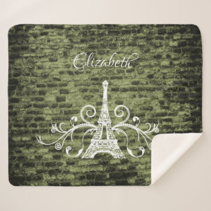 Couverture Sherpa Green Eiffel Tower Grunge Sherpa Blanket
