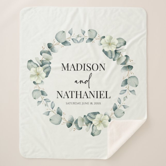 Couverture Sherpa Green Eucalyptus Feuille Verdure Mariage botanique (Devant)