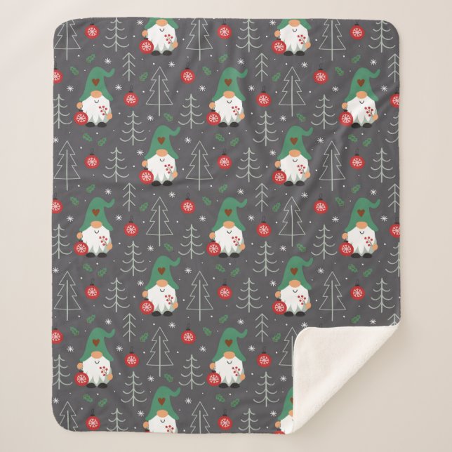 Couverture Sherpa Green Gnome Arbre de Noël Motif (Devant)