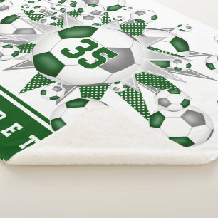 Couverture Sherpa green grey girls sports soccer balls étoiles