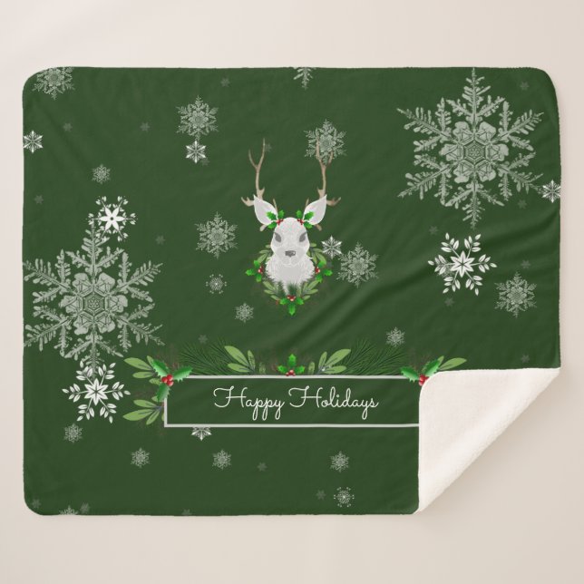 Couverture Sherpa Green Reindeer Sherpa Blanket (Devant (Horizontal))
