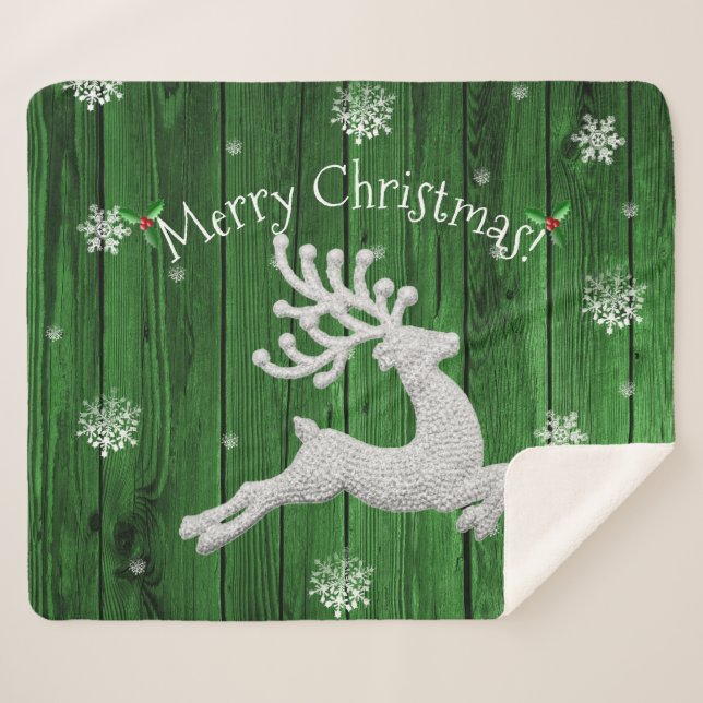 Couverture Sherpa Green Rustic Christmas Reindeer Sherpa Blanket