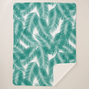 Couverture Sherpa Green Tropical Palm Feuille Motif