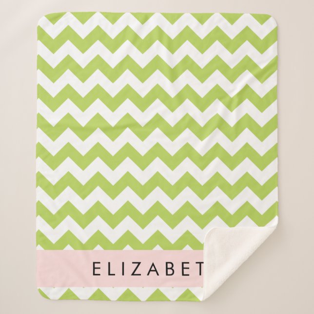 Couverture Sherpa Green Zigzag, Green Chevron, Votre Nom (Devant)