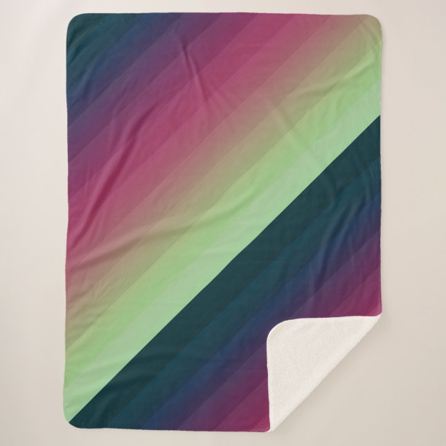 Couverture Sherpa Grille ombre rayée doublée doux bleu multicolo (Devant)