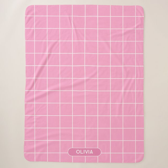 Couverture Sherpa Grille rose et blanc (Devant)