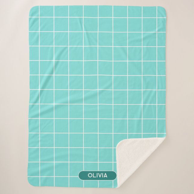Couverture Sherpa Grille Turquoise et blanche (Devant)