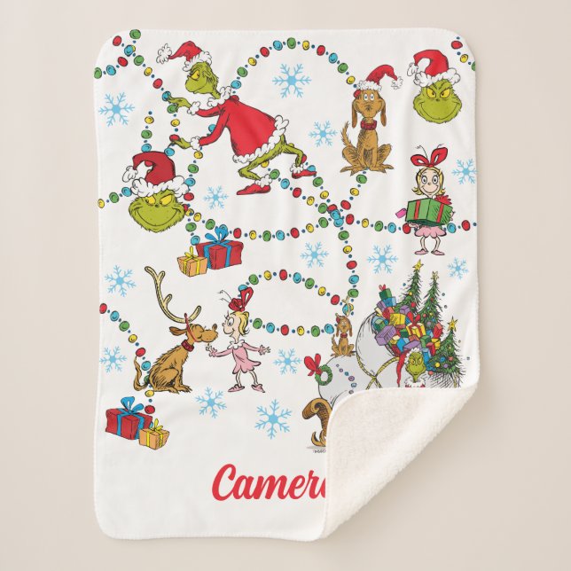 Couverture Sherpa Grinch classique | Grinch & Max avec Sleigh (Devant)