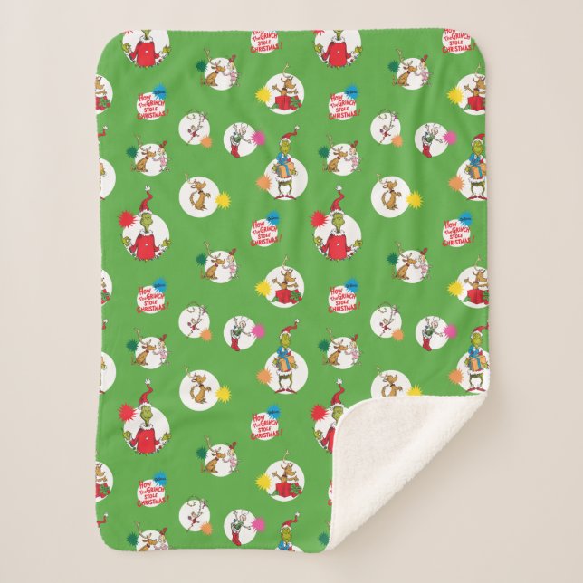Couverture Sherpa Grinch | Motif de points de Noël (Devant)