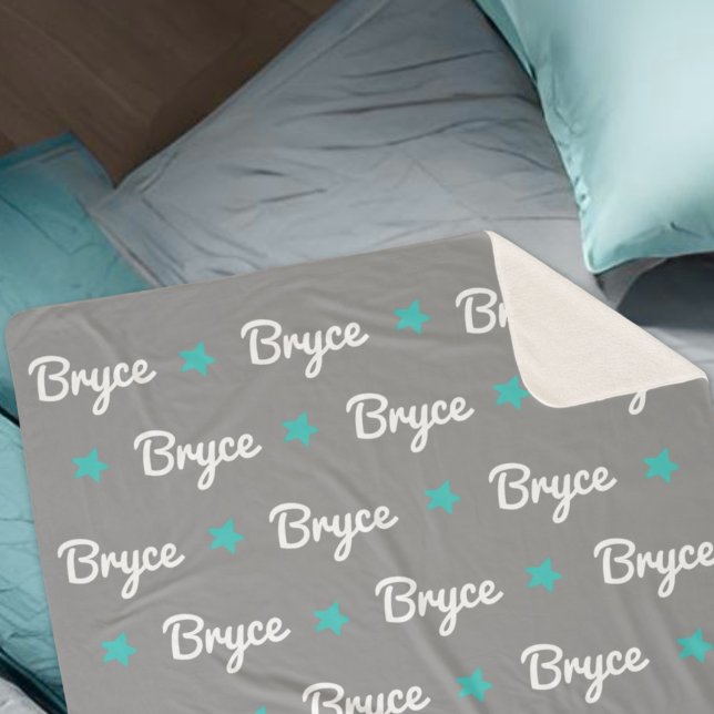 Couverture Sherpa Gris avec étoiles bleues Nom répétitif (Créateur téléchargé)