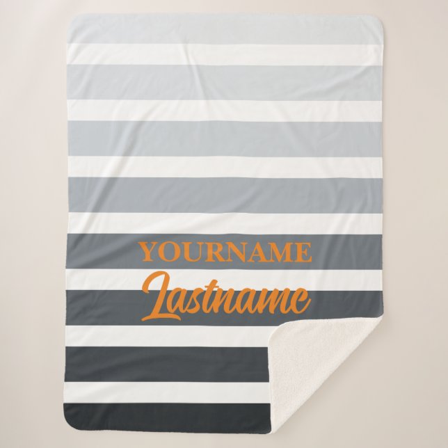 Couverture Sherpa Gris blanc rayé et orange personnalisé (Devant)