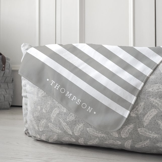 Couverture Sherpa Gris chaud et blanc bande personnalisée (Créateur téléchargé)