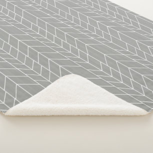 Couverture Sherpa Gris et blanc Abstrait moderne Random Herringbone