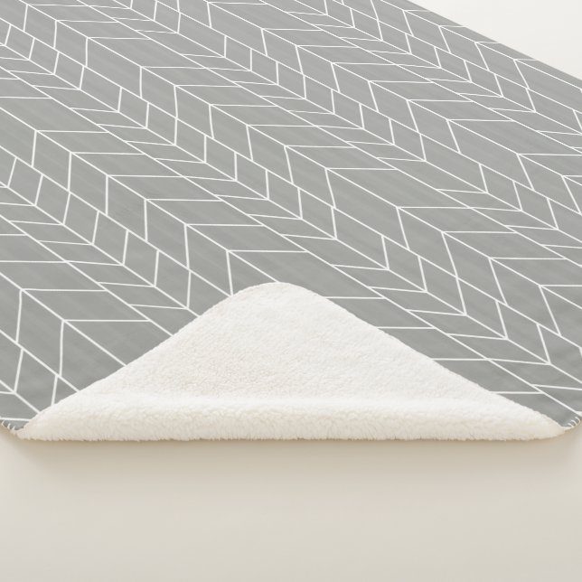 Couverture Sherpa Gris et blanc Abstrait moderne Random Herringbone (3/4)