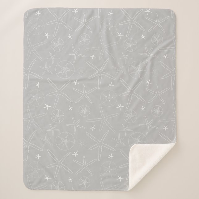 Couverture Sherpa Gris et blanc Starfish & Sand Dollar Sherpa Blanke (Devant)