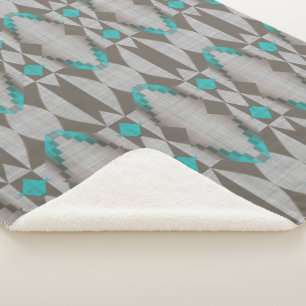 Couverture Sherpa Gris Taupe Aqua Turquoise Turquoise Blue Tribal Ar