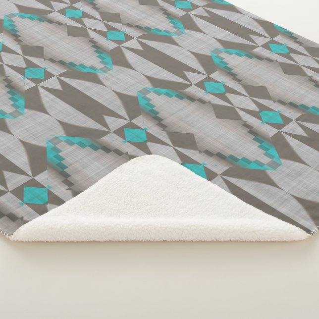 Couverture Sherpa Gris Taupe Aqua Turquoise Turquoise Blue Tribal Ar (3/4)