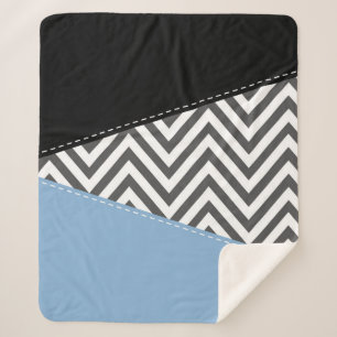 Couverture Sherpa Gris Zigzag, Gris Chevron, Motif Zigzag, Bleu
