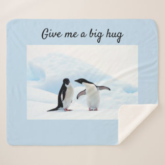 Couverture Sherpa Gros câlin Penguin sur la glace photo avec texte