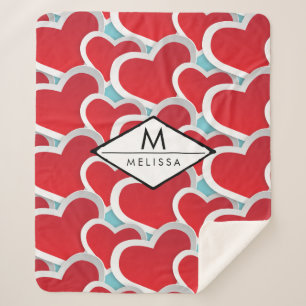Couverture Sherpa Gros Coeurs rouges Répéter Motif mou