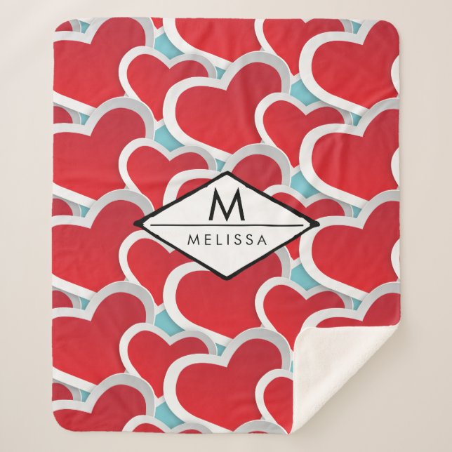 Couverture Sherpa Gros Coeurs rouges Répéter Motif mou (Devant)