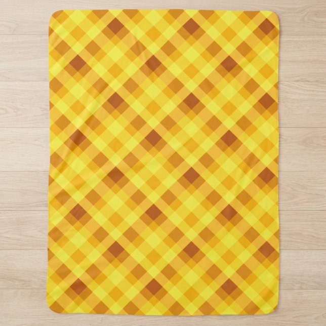 Couverture Sherpa Grosse à Carreaux Jaune Clair de (Cute Egg Yolk Yellow Plaid Large Sherpa Blanket on a floor in a home.)