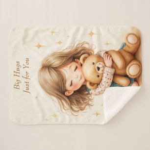 Couverture Sherpa Grosses Câlins Fille Mignonne qui étreint un Ours 