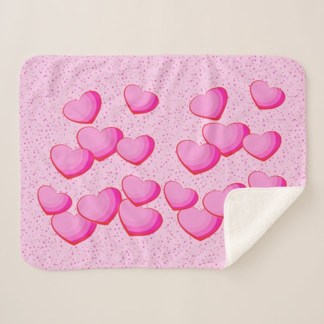 Couverture Sherpa Groupe de Bright Pretty Pink Hearts sur Pois (Devant (Horizontal))