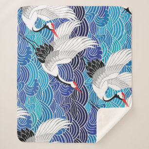 Couverture Sherpa Grue japonaise : Motif orné d'oiseaux.