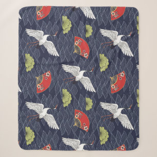 Couverture Sherpa Grues et ventilateurs japonais : Motif Vintage