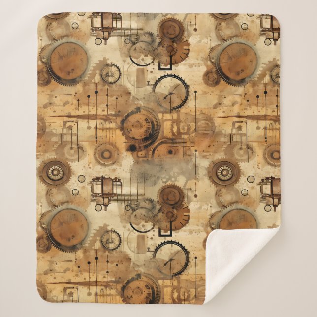 Couverture Sherpa Grunge Rustic Steampunk Horloge (1) (Devant)