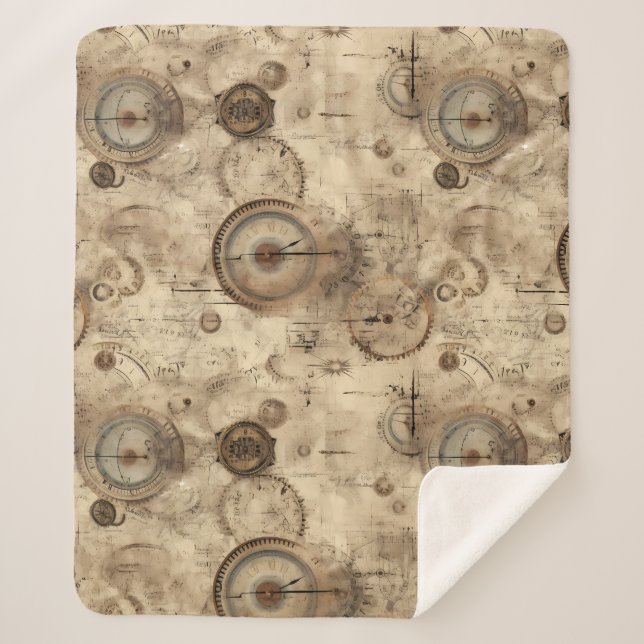 Couverture Sherpa Grunge Rustic Steampunk Horloge (11) (Devant)