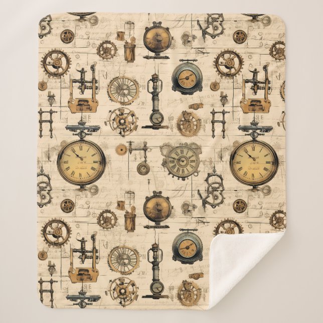 Couverture Sherpa Grunge Rustic Steampunk Horloge (13) (Devant)