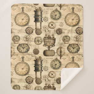 Couverture Sherpa Grunge Rustic Steampunk Horloge (14)