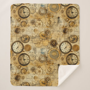 Couverture Sherpa Grunge Rustic Steampunk Horloge (5)