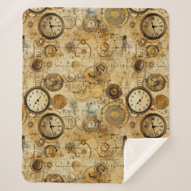 Couverture Sherpa Grunge Rustic Steampunk Horloge (5) (Devant)