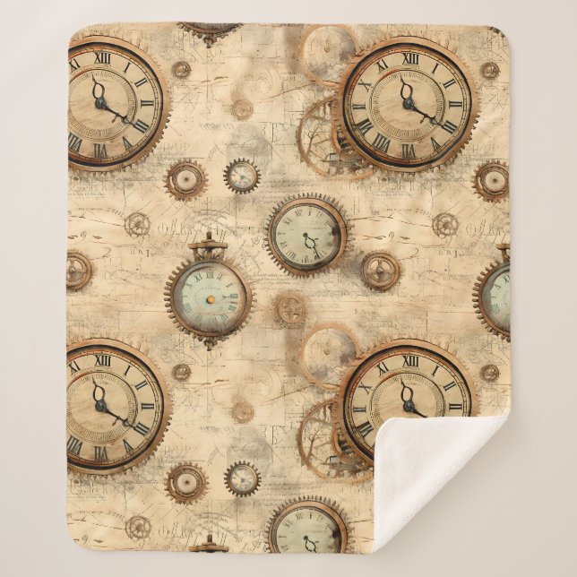 Couverture Sherpa Grunge Rustic Steampunk Horloge (6) (Devant)