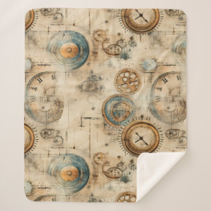 Couverture Sherpa Grunge Rustic Steampunk Horloge (7)