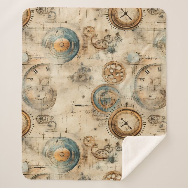 Couverture Sherpa Grunge Rustic Steampunk Horloge (7) (Devant)