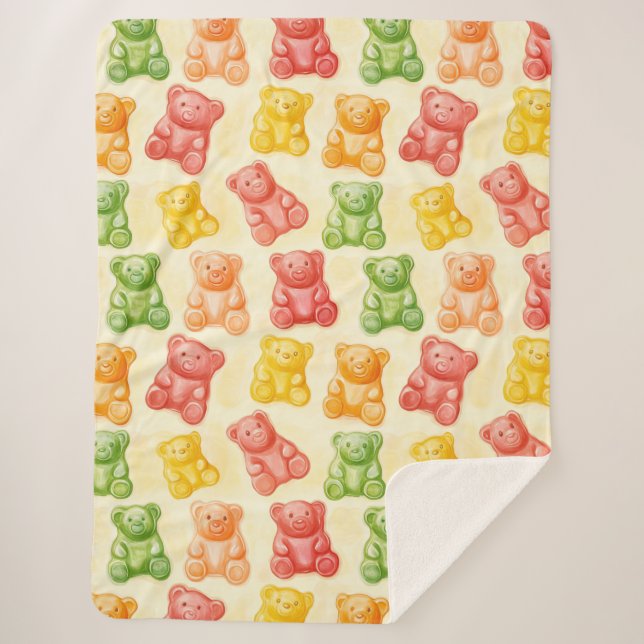 Couverture Sherpa Gummy Bears Mint Pink Yellow Fruit Birthday (Devant)