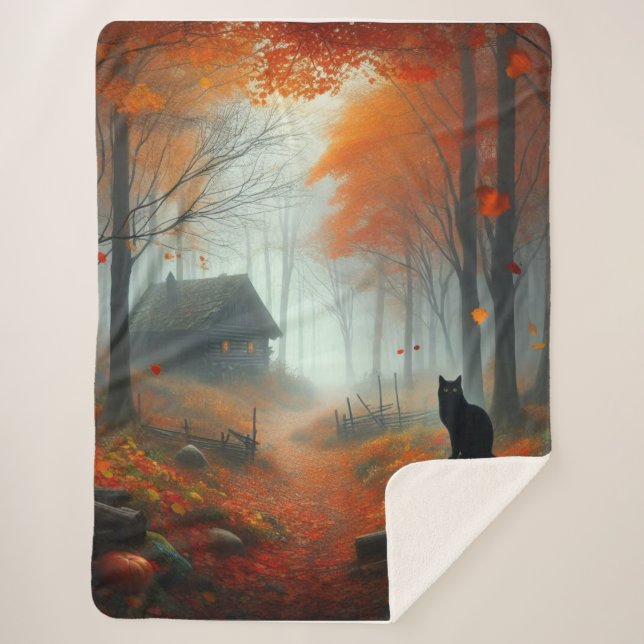 Couverture Sherpa Halloween/Automne/Automne/citrouille/chat (Devant)