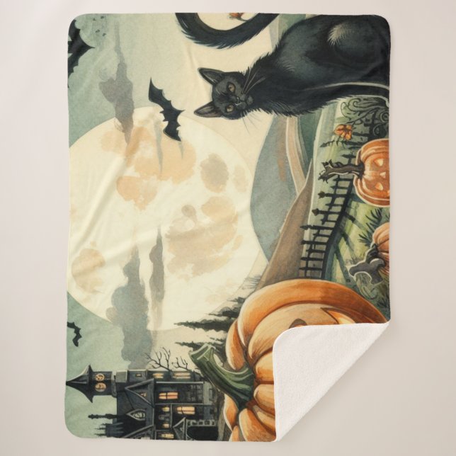 Couverture Sherpa Halloween/Automne/Automne/citrouille/chat (Devant)