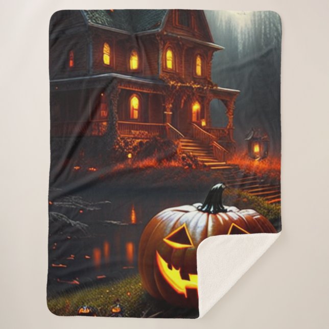 Couverture Sherpa Halloween/Citrouille/Automne  (Devant)