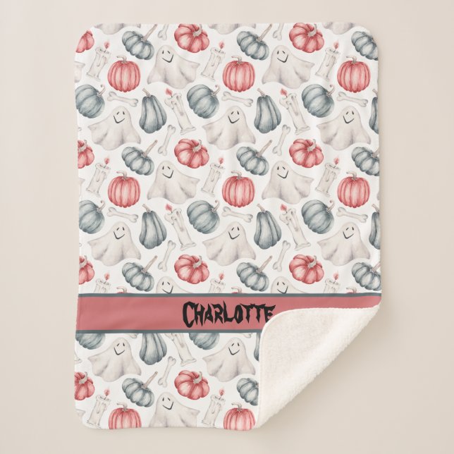 Couverture Sherpa Halloween Cute Ghost Bone Citrouille (Devant)