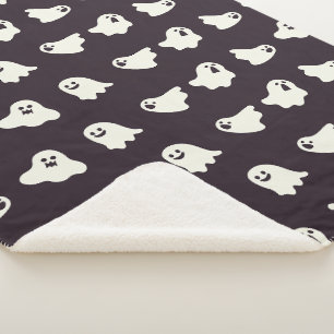 Couverture Sherpa Halloween Cute Ghost Motif Fall Sherpa Blanche