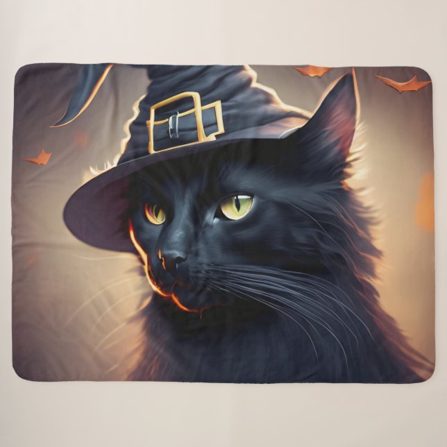Couverture Sherpa Halloween de chat noir (Devant (Horizontal))