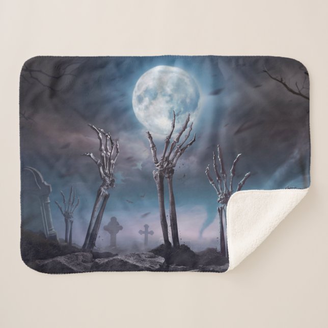 Couverture Sherpa Halloween des cimetières effrayants vers la lune (Devant (Horizontal))