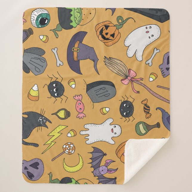 Couverture Sherpa Halloween Doodle Objets Motif sans couture (Devant)